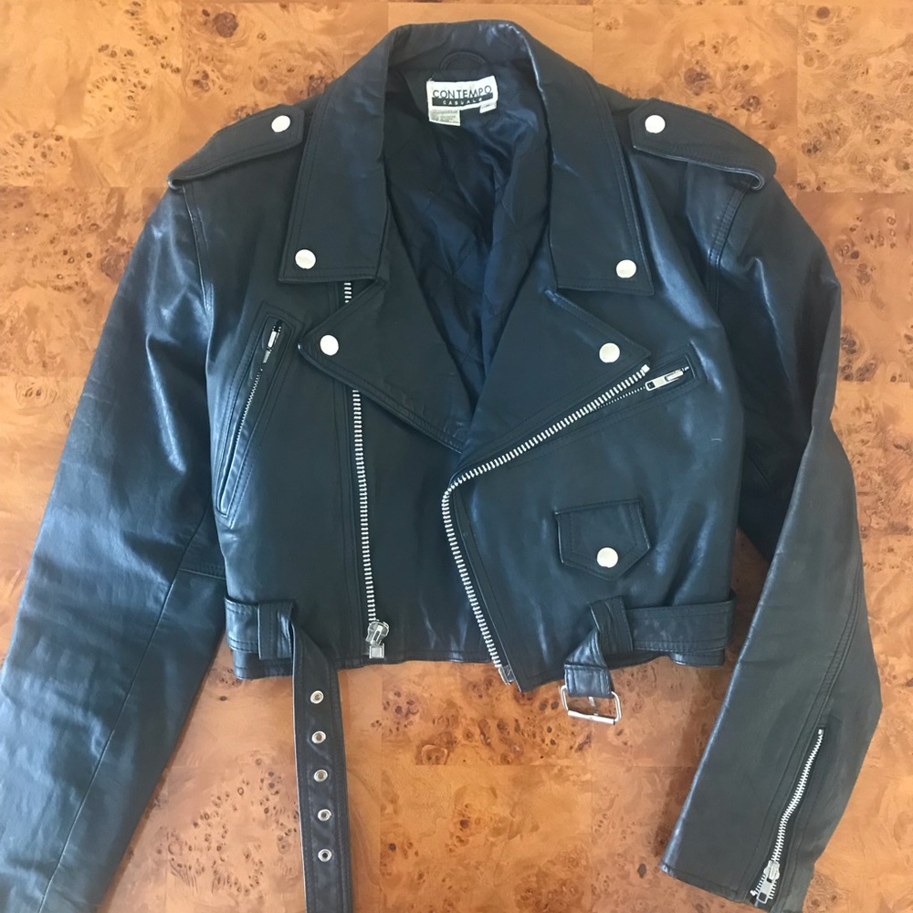 Vintage Cropped Leather Motorcycle Jacket